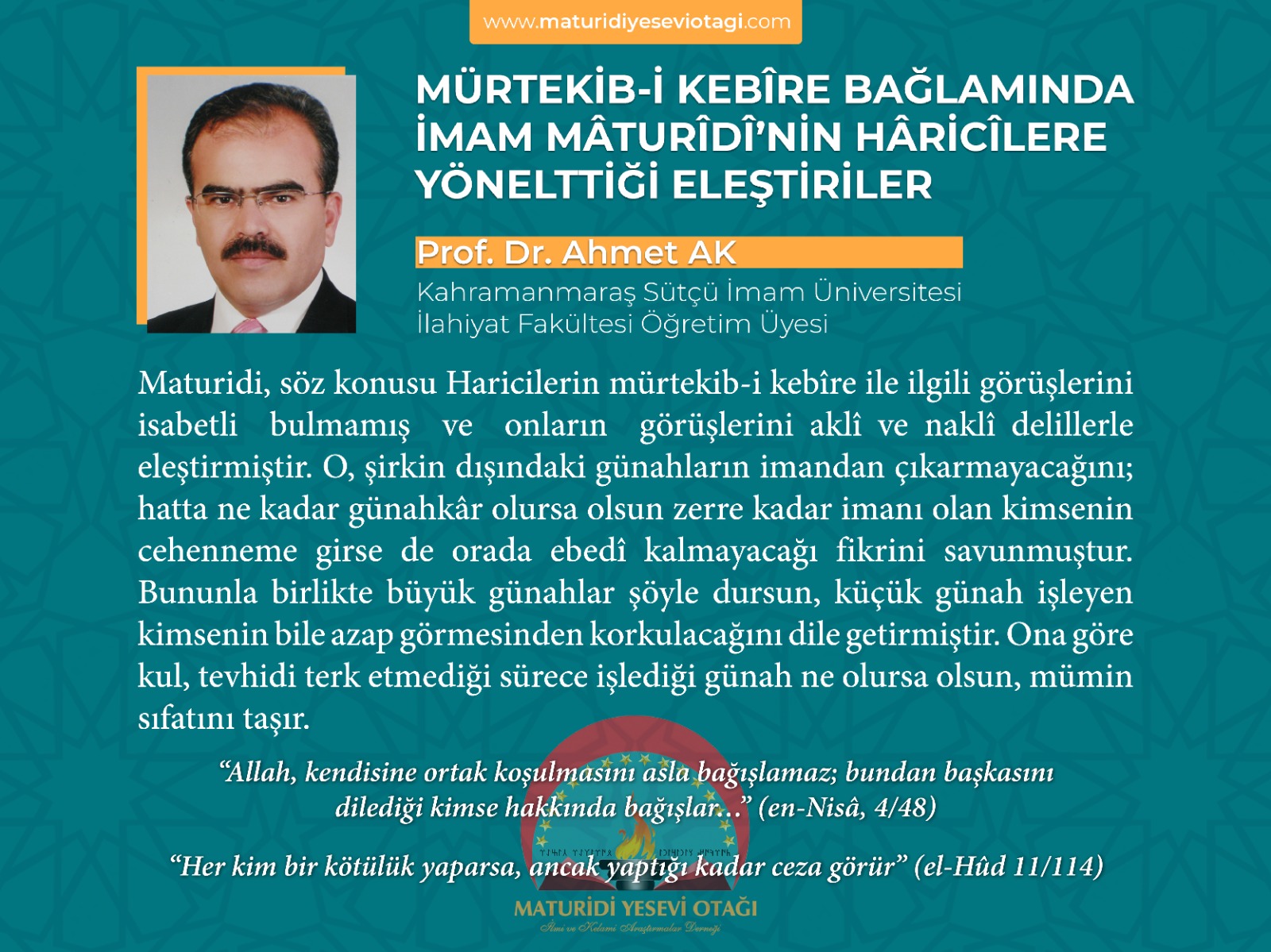 Mürtekib-i Kebîre Bağlamında İmam Mâturîdî’nin Hâricîlere Yönelttiği Eleştiriler - Prof Dr Ahmet Ak